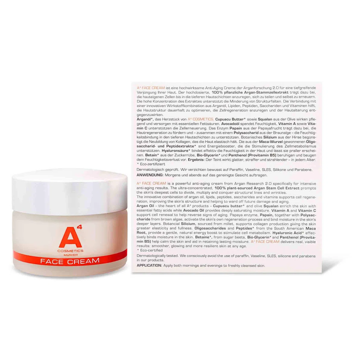 A4 Face Cream - Gesichtscreme/Tagescreme/Anti-Aging Creme für die Hautverjüngung und Faltenreduzierung - 50 ml | Clean Beauty Wirkstoffkosmetik auf natürlicher Basis