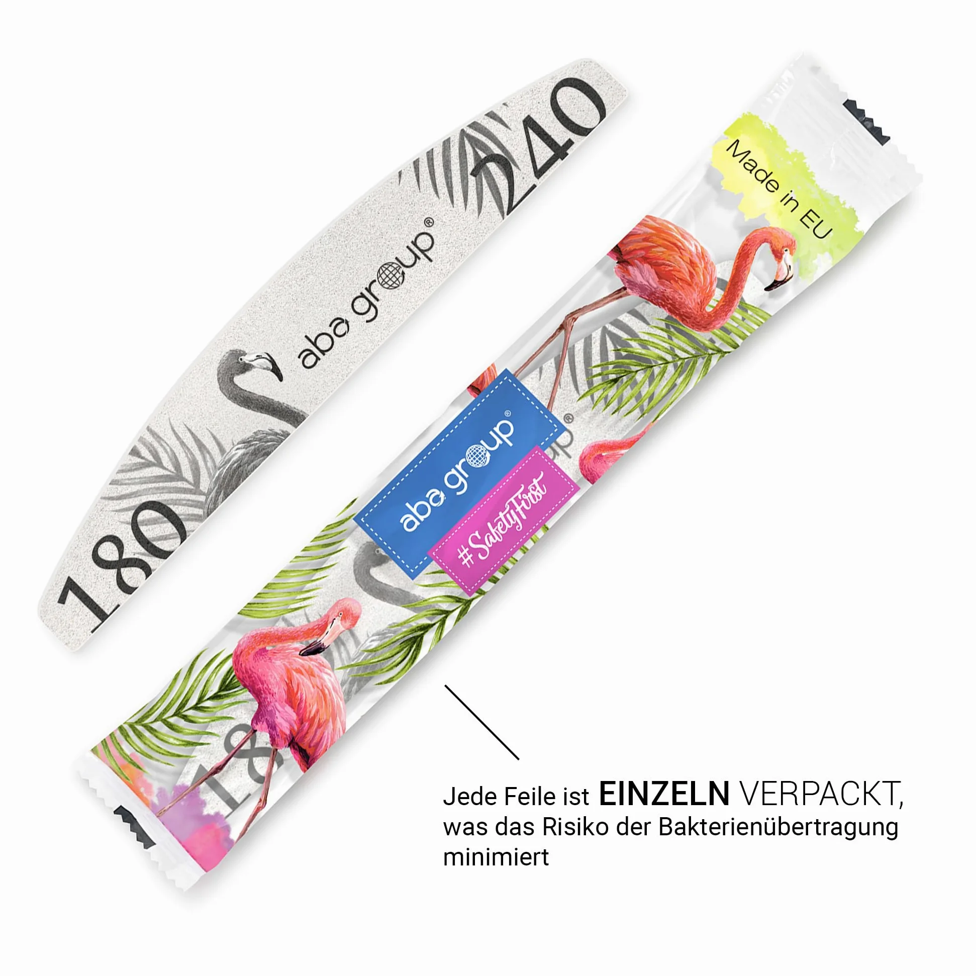 ABA GROUP Nagelfeile 180/240-500 Stück - Halbmond 2 mm Dick - Einzeln Hygienisch Verpackt - Profi Tools für Gel- und Naturnägel, Feilen für Gelnägel, Doppelseitige Nagelpfeile, Nail File Set