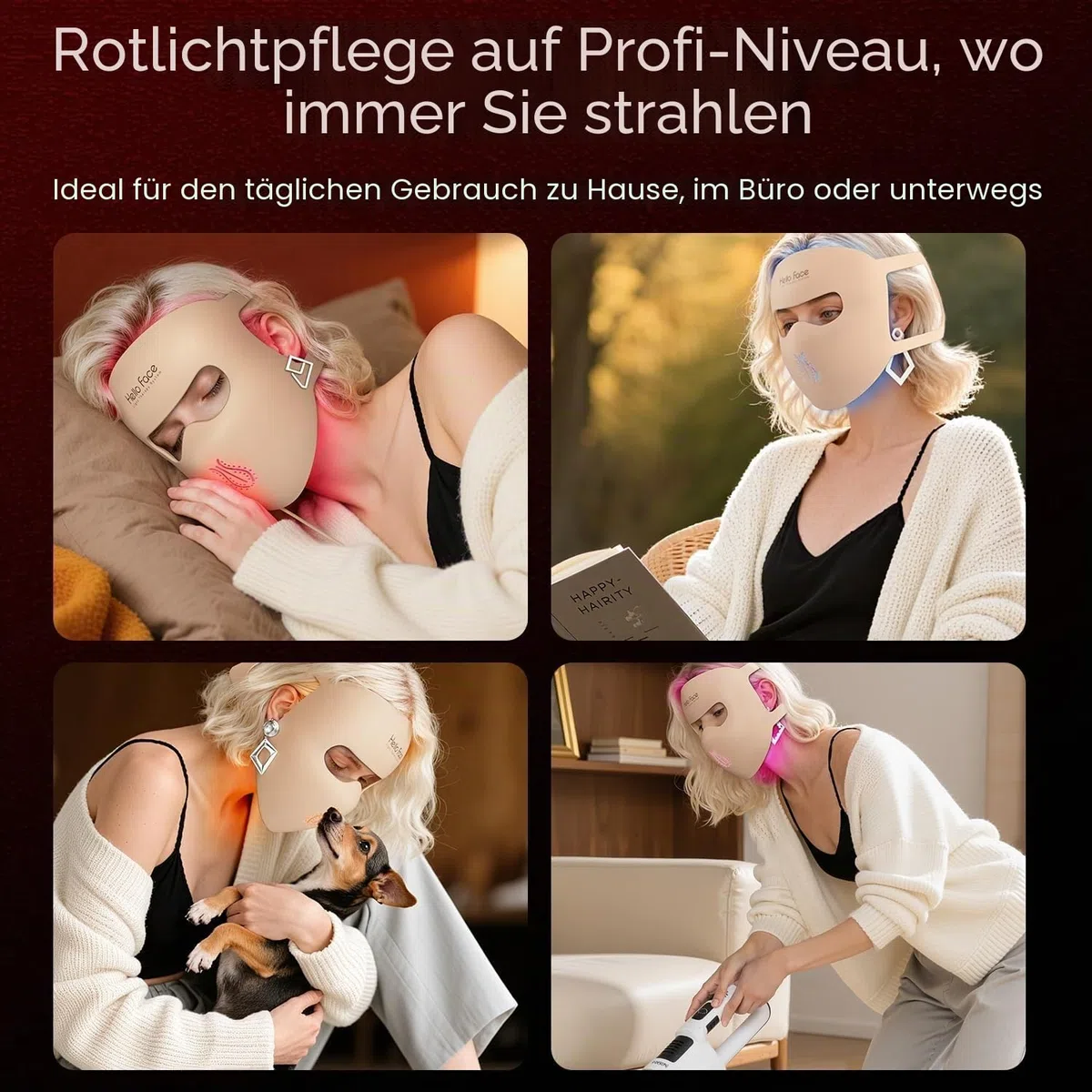 4D Rotlichttherapie Maske, 311 LEDs, 851 nm Infrarot Lichtwellen, LED-Gesichtsmaske, Lichttherapie für schnurlose Photonen-Technologie, Silikon-Hautverbesserung für Frauen mit Champagner