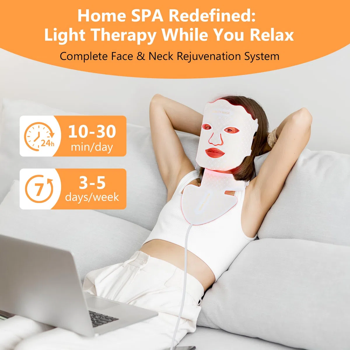 LED Gesichtsmaske Lichttherapie, LED Maske für Gesicht und Hals | 7 Farben Rotlichtlampe Maske Gesicht für Anti-Aging, Akne & Hautstraffung, professionelle Hautpflege für zu Hause Beauty Weiß