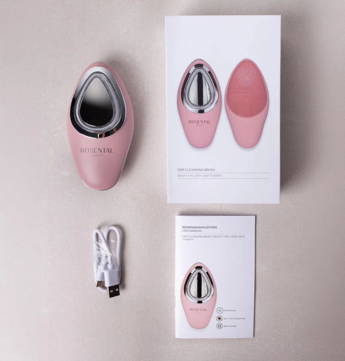 Rosental Organics Multifunktionale EMS Cleansing Brush - 4-in-1 Gesichtsreinigungsbürste/Gesichtsreinigungsgerät mit Vibration, Wärme, Ionentechnologie- Für Tiefenreinigung - Für alle Hauttypen