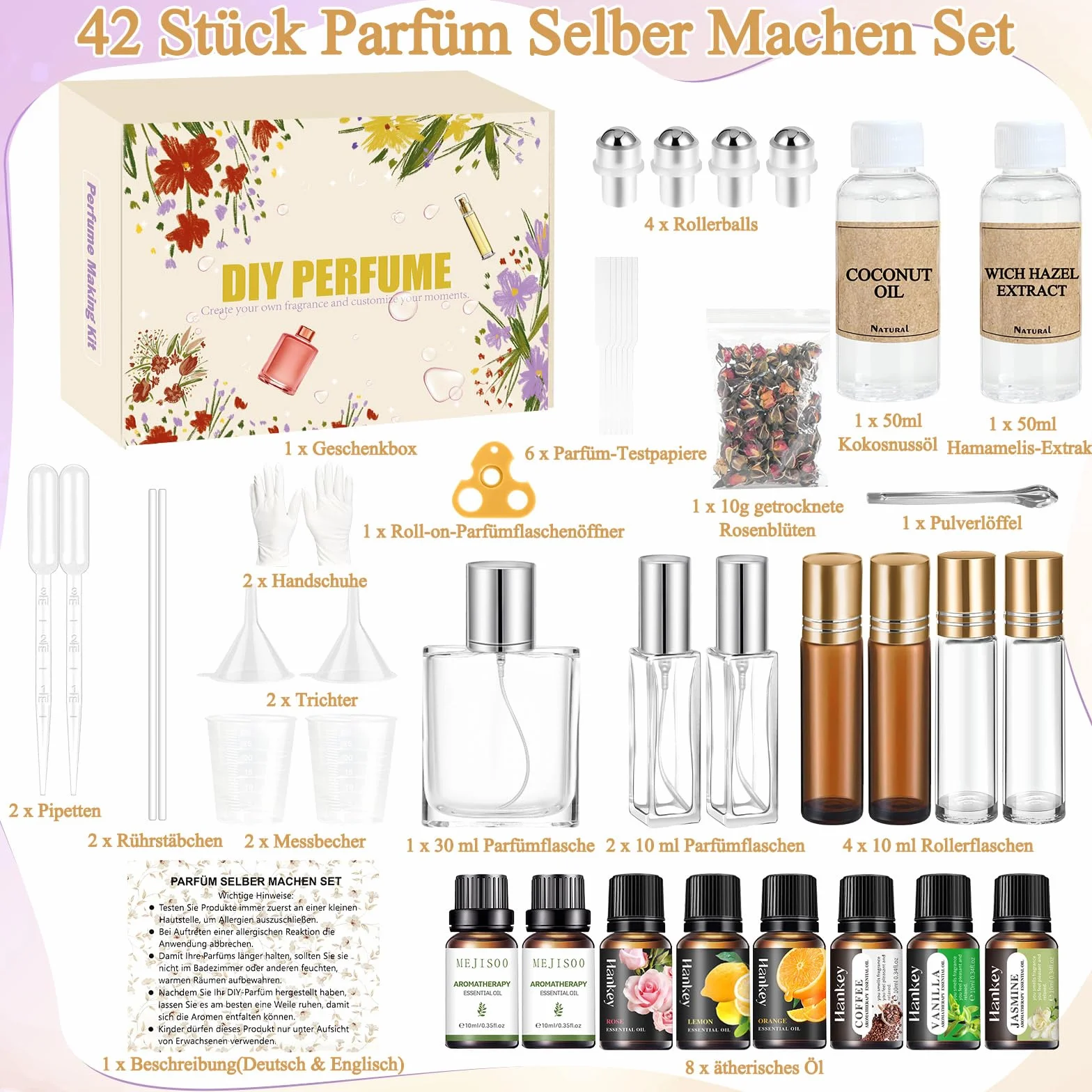 Vezerd Parfüm Selber Machen Set, Perfume Oil Making Kit, DIY mit Ätherisches Öl, Mini Düfte Geschenk für Frauen