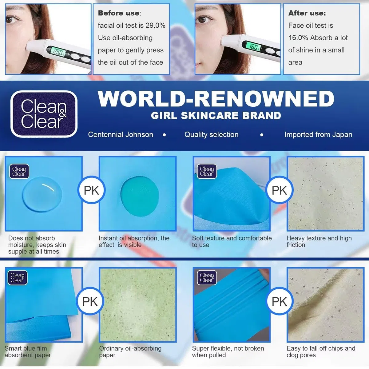 Beauty Kate oil control film blotting papier, clean & clear ölabsorbierenden sheets packung 0f 5