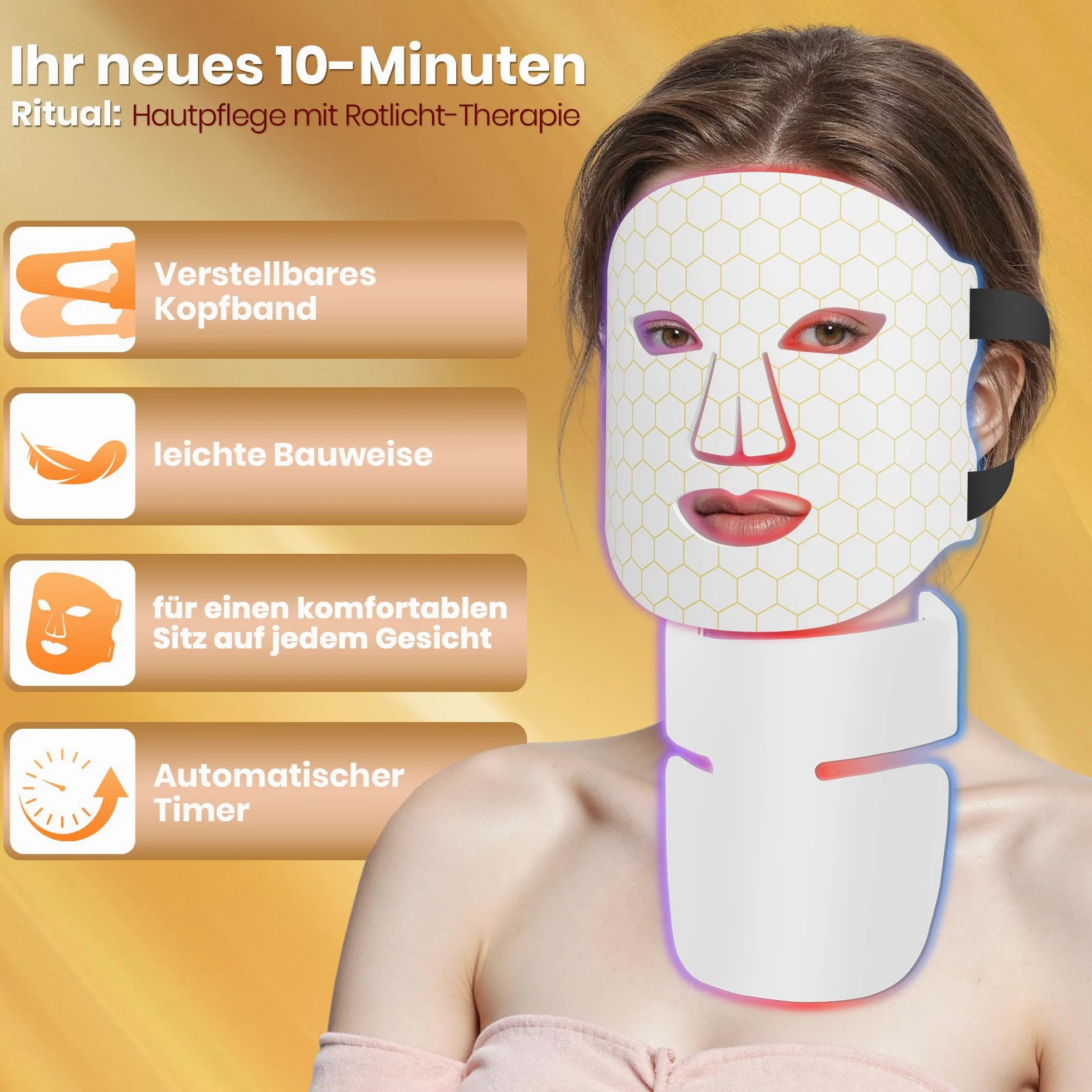 Photonische Kunststoff-Gesichtsmaske Rotlichtlampe LED Maske 4-Farben-mit 264 LEDs, Wiederaufladbare