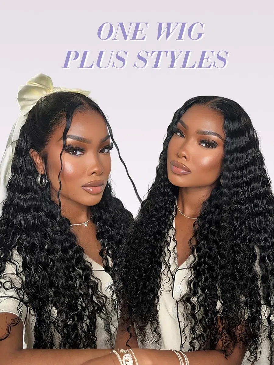 22 Zoll Echthaar Perücke Deep Wave 13X4 Lace Front Human hair Wig,200 Density Deep Curly Glueless HD Transparent Lace Wigs Human Hair For Black Women Pre Plucked,Natural Black (56cm)