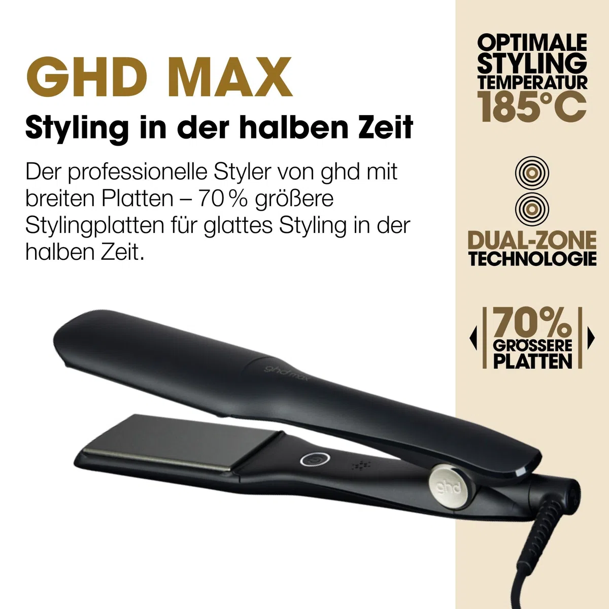 ghd max breites Glätteisen: Für langes, dickes oder lockiges Haar, 42mm Haarglätter, für glatte Looks, Wellen und Locken, Sleek & Anti Frizz Finish, ohne extreme Hitzeschäden