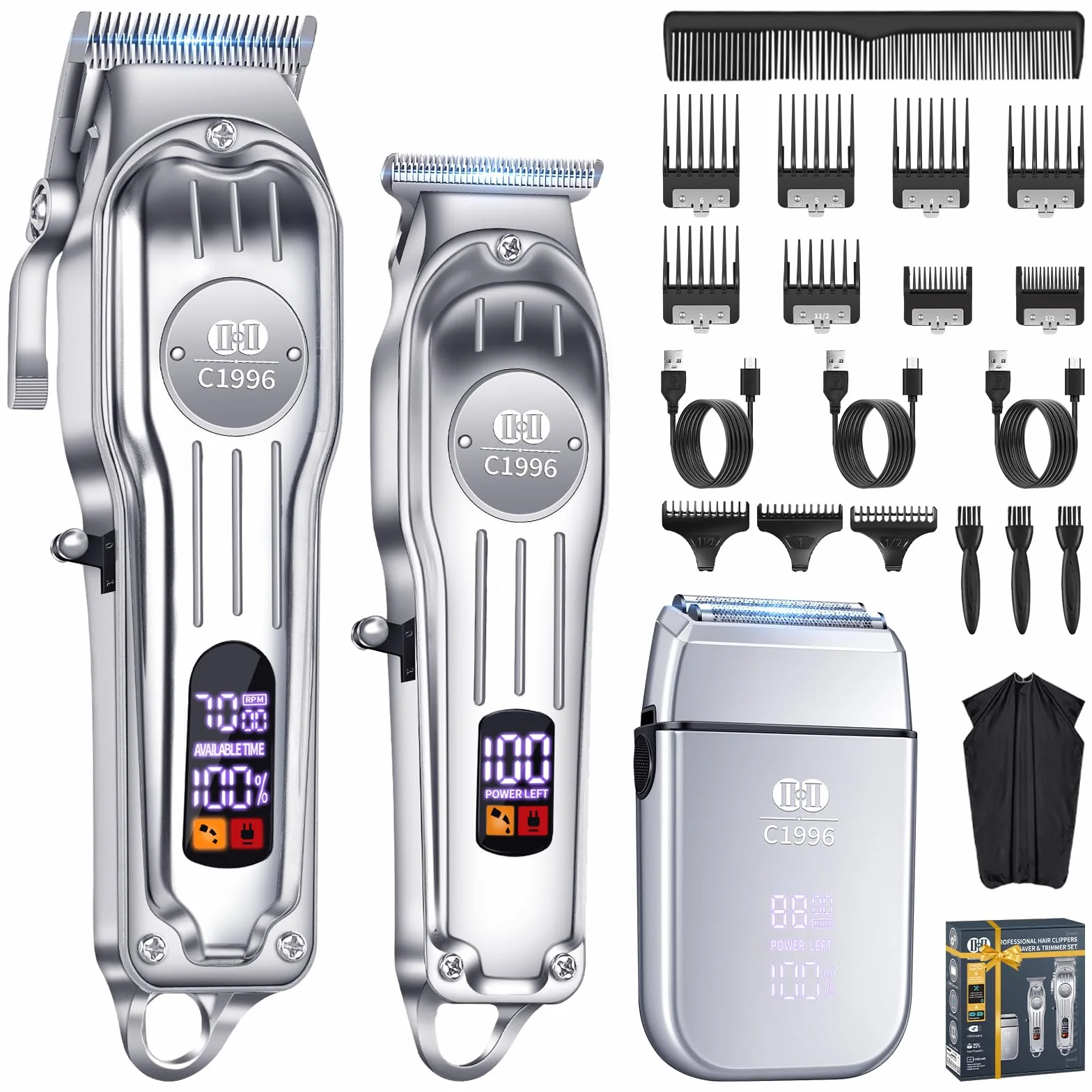 CIICII Haarschneidemaschine Profi und Trimmer Herren Set, Kabellos Haarschneider für Haar (Rasierer Elektrisch & Bartschneider Kit) Haartrimmer Herren für DIY Haar Bart Hause Friseur